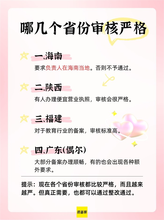 備案審核嚴格省份