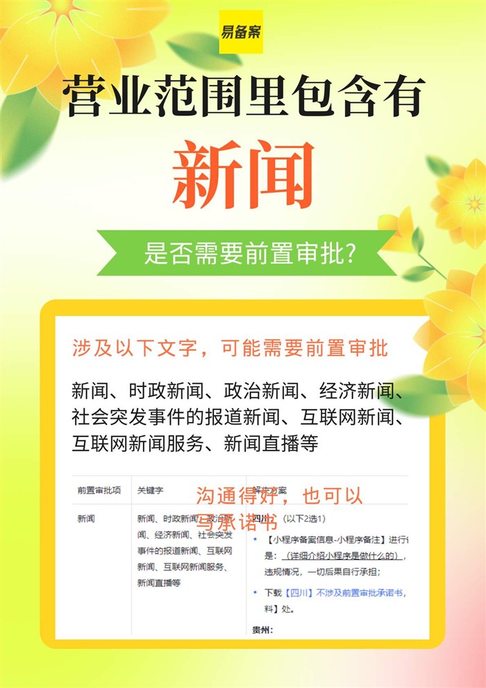 經(jīng)營(yíng)范圍包含新聞ICP備案前置審批